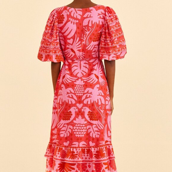 Farm Rio Jungle Scarf Red Wrap - Picture 2 of 3